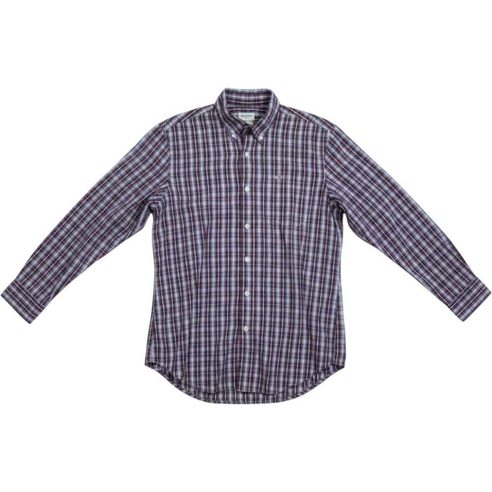 Dockers Mens Plaid Button Down Shirt Medium Burgundy Blue Long Sleeve Pocket